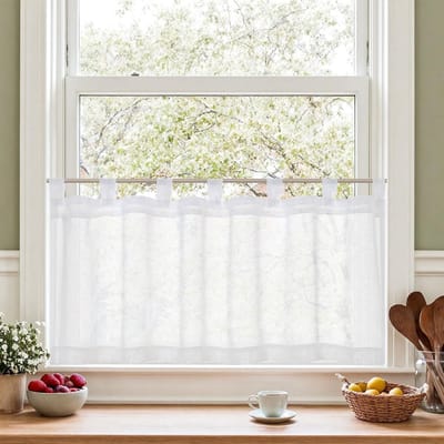 Net Gordijnen - Vitrage Keuken - Privacy Creëren - Linnenlook Structuur - 45 x 145 cm - Wit