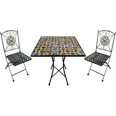 AXI Camilla 3-delige Mozaïek Bistroset Yellow Breeze – Metalen frame met keramische tegel – Balkonset 2 stoelen en tafel