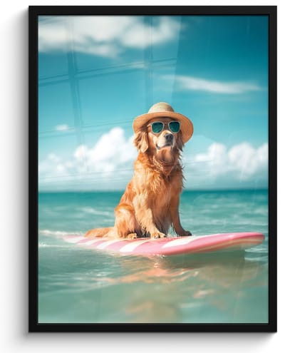 Poster in lijst - Fotolijst 50x70 cm - Posters - Zeewater - Hond - Golden retriever - Zonnebril - Posterlijst zwart - Decoratie - Wanddecoratie woonkamer - Muurdecoratie slaapkamer