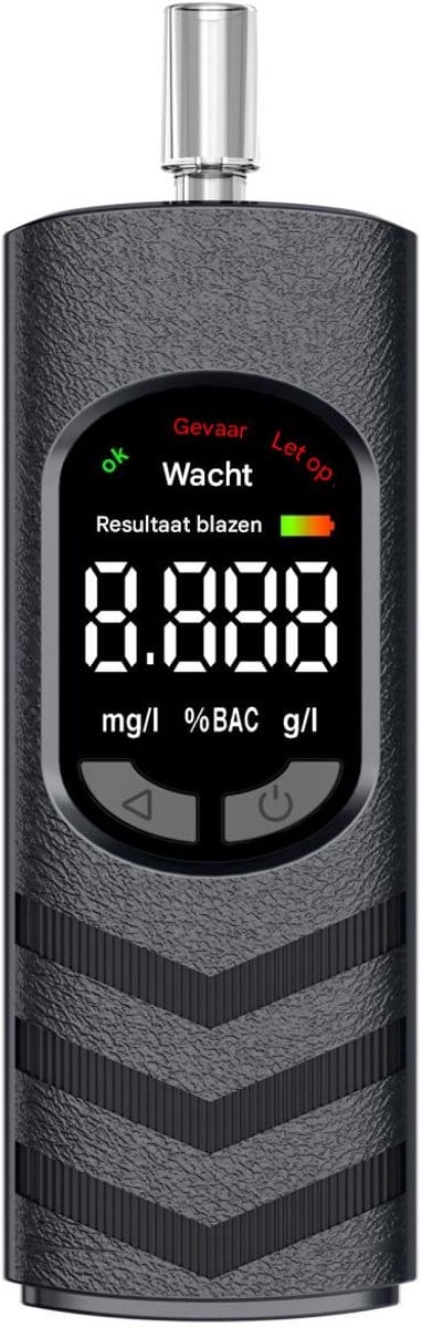 GELLDG Alcoholtester - Atemalkoholtester met Kleuren-LCD - Digitale Promilletester - 12x3,8x2cm - Geschikt voor Rijders, Feestgangers en Professionals - Incl. 5 Wegwerpmouthpieces - Draagbaar en USB-C Oplaadbaar - Kunststof Behuizing