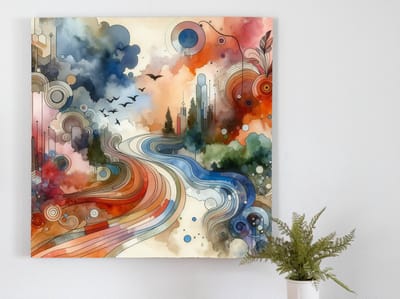 Modern aquarel schilderij | Vibrant Watercolor Creation: Contemporary Abstract Expression of Modern Beauty | Kunst - 100x100 centimeter op Canvas | Foto op Canvas