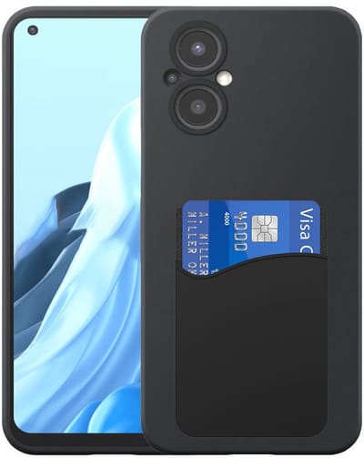 Geschikt voor Oppo Reno 7 Lite Telefoonhoesje met Siliconen Pasjeshouder - Flexible Back Cover Case Siliconen TPU with Silicone Cardslot - Zwart - Smartphonica geschikt voor Oppo Reno7 Lite