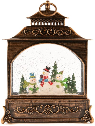 Anna's Collection Sneeuwbol/snowglobe glitter lantaarn - 22 x 8 x 29 cm - met LED verlichting - kerstversiering - kerstdecoratie