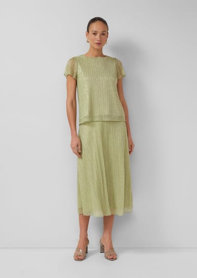 s.Oliver - female - Midi-rok van geplooid mesh met metallic garen en jersey voering