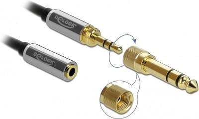 Premium 3,5mm Jack stereo audio verlengkabel met schroefbare 6,35mm Jack adapter / zwart - 0,50 meter