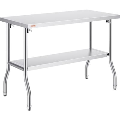 VEVOR Werktafel Keukentafel, 1220 x 610 x 850 mm Roestvrij Stalen Werktafel, Zilver Commerciële Werktafel, Gebruikt in de Gezinskeuken, Garage, Commerciële Keuken, Restaurant, Koffieshop, Laboratorium