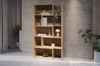 Meubel Square - Boekenkast DIAMOND 2 - Eiken - 186x120x32 cm - Groot opbergkast - Tweedelig uitschuifbare rek