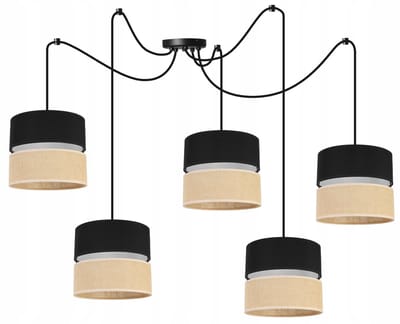 Light Home JUTA – Hanglamp – Plafondlamp – 5-Lichts – Stoffenkap – Modern – Zwart / Beige