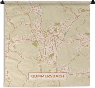 Wandkleed - Wanddoek - Plattegrond - Gummersbach - Stadskaart - Vintage - Kaart - 180x180 cm - Wandtapijt