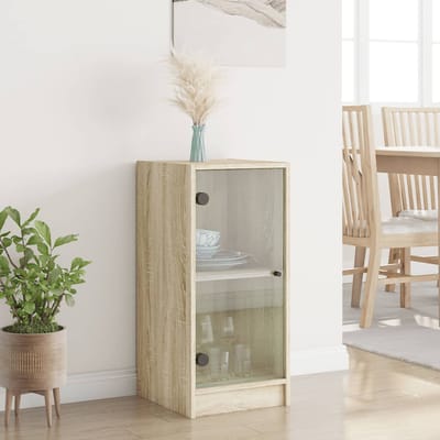 vidaXL - Bijzetkast - met - glazen - deuren - 35x37x75,5 - cm - sonoma - eikenkleurig