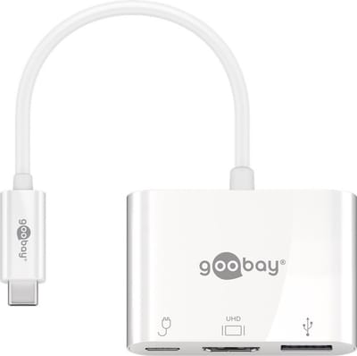 Goobay USB-C naar HDMI 4K 30Hz, USB-A en USB-C PD 60W adapter / wit - 0,15 meter