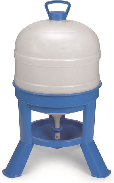 Gaun Pluimvee drinktoren – Op pootjes – 16 cm hoog – 30 Liter inhoud – Met sifon – Blauw