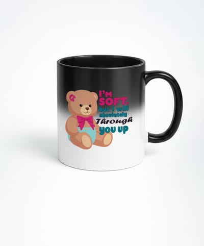 Teddybeer Magische Mok: I'm Soft, But I Will Absolutely Through You Up - Zwarte Tovermok