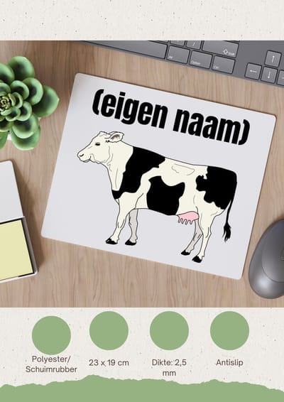 Akyol - koe met eigen naam Muismat - Koe - boeren - iemand die houdt van koeien - verjaardag - cadeau - kado - 23 bij 19 cm