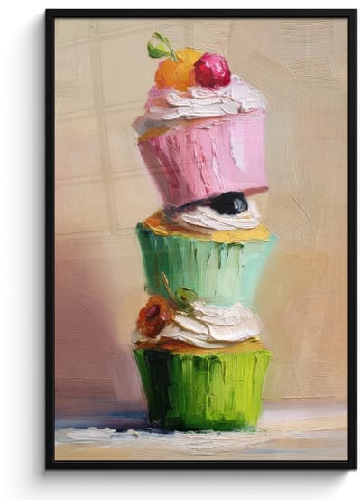 Poster in lijst - Fotolijst 80x120 cm - Posters - Cupcakes - Gestapeld - Kleurrijk - Fruit - Posterlijst zwart - Decoratie - Wanddecoratie woonkamer - Muurdecoratie slaapkamer