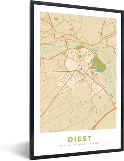 Fotolijst incl. Poster - België - Diest - Plattegrond - Stadskaart - Kaart - 40x60 cm - Posterlijst