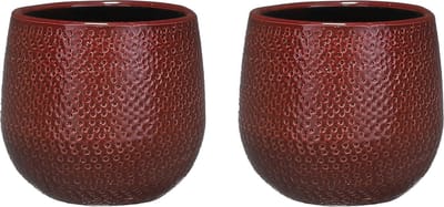 Mica Decorations Bloempot - Set van 2x stuks - bordeaux - keramiek - 14x12 cm - plantenpotten