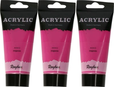 Rayher hobby Acrylverf op waterbasis - 3x - donker roze - 75 ml - Schilderen/knutselen - Voor kinderen en volwassenen