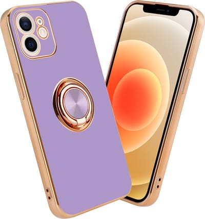 Cadorabo Hoesje geschikt voor Apple iPhone 11 in Glossy Licht Paars - Goud met ring - Beschermhoes van flexibel TPU-silicone Case Cover met camerabescherming en magnetische autohouder