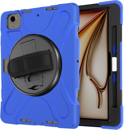 Avizar Schokbestendige hoes Geschikt voor Apple iPad Air 13 2024 / 2025 / 2026 met handgreep en draagriem, Blauw
