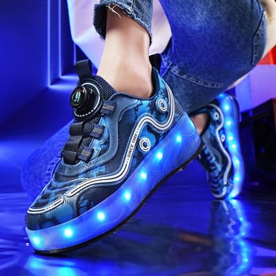 Chaussures de course Patins à roulettes rétractables à quatre roues pour enfants Chaussures de sport Chaussures lumineuses Peuvent aller Chaussures Burst respirantes 39