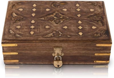 Decoratieve houten sieradendoos met slot en sleutel - 20,32 x 12,7 cm - Voor verjaardag, huwelijk, of als origineel cadeau