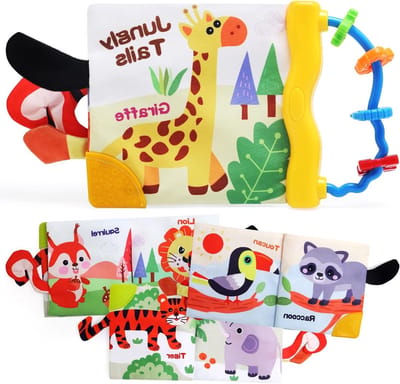 Zacht stoffen speelgoedboek voor baby's van 0-12 maanden, 3D dieren, interactief en stimulerend, perfect als kraamcadeau
