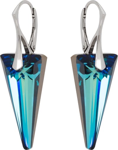 DBD - Zilveren Oorbellen - Swarovski Kristal Elements - Spike - Bermuda Blauw - 28MM - Anti Allergisch