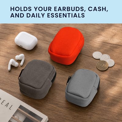 kwmobile Oordopjes Tasje Compatibel met in-ear Headphones - In-Ear Case Met Draagring En Bevestigingslus - Nylon Mini Etui - oranje