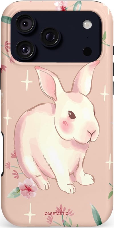 Casetastic hoesje geschikt voor Apple iPhone 17 Pro Max - MagSafe - Dubbellaagse bescherming - Schattig konijntje - Fashion Case - Zand Perzik