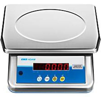 Weegschaal ae ADAM Aqua ABW-32S, niet gekalibreerd, waterdicht, afleesbaarheid 2 g/weegbereik tot 32 kg, LED, voeding/batterij, plateau B 300 x D 210 mm, roestvrij staal