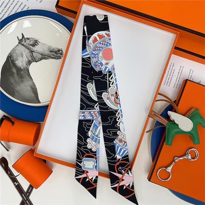 100% Zijde Hoge Kwaliteit Luxe Merk Sjaal Dames Hoofdband Haarband Foulard Strik Lint Neckerchief Dunne Sjaals Accessoires 5x85cm black