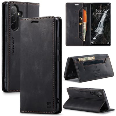 Luxe Flip Case met RFID Bescherming Kaarthouder en Magneetsluiting voor Samsung Galaxy A56 5G _ Zwart