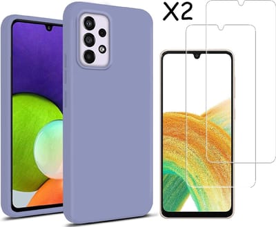 Hoesje Geschikt Voor Samsung Galaxy A33 hoesje silicone soft cover Lila - Hoesje Geschikt Voor Samsung Galaxy A33 5G Silicone colour hoesje - Galaxy A33 case Liquid Nano Silicone cover - A33 Screenprotector 2 pack