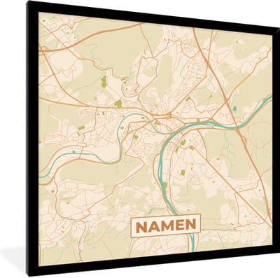 Fotolijst incl. Poster - Stadskaart - Namen - Plattegrond - Retro - Kaart - 40x40 cm - Posterlijst