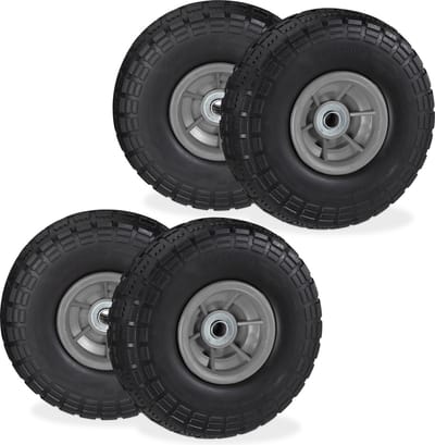 4x steekwagenwiel anti-lek - 4.1/3.5-4 - rubberen band - reservewiel zwart-grijs