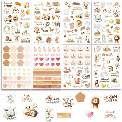 16 vellen schattige babyplakboekstickers, 422 stuks voor babyshower, zwangerschap en pasgeboren fotoalbums