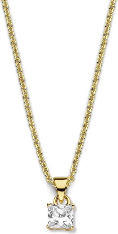 New Bling 9NB-0597 Zilveren Ketting met hanger - Dames - Zirkonia - Chaton - vierkant - 5 mm - Ankerschakel - 40 + 5 cm - Goudkleurig