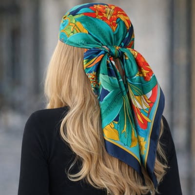 Ultiluxe® Sjaaltje voor Dames - Bandana - Zomersjaal - Vierkante sjaal - 70 x 70 cm - Hoofdsjaal - Lichtgewicht - Accessoire - Groen/geel/blauw