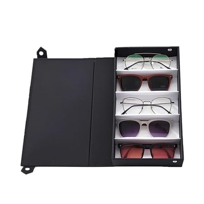 MTTProducts - Glasses Storage Box - Zonnebrilhouder - 5 Compartimenten - Zwart - Bril Organizer - Ruimtebesparend - Geschikt voor Diverse Brillen