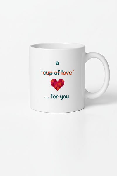 Witte Mok 'A Cup of Love' met Rood Geometrisch Hart | Uniek Liefdescadeau
