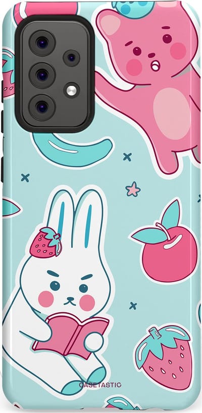 Casetastic hoesje geschikt voor Samsung Galaxy A52 (2021) 5G / Samsung Galaxy A52 (2021) 4G - Dubbellaagse bescherming - Fruitige vriendjes - Fashion Case - Mintgroen Lichtgrijs Lichtroze Wit