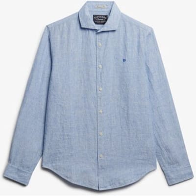 Superdry Overhemd Riviera Ls Linen Shirt M4011103a J9b Blue Pick Mannen Maat - L