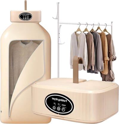 Portable Electric Tumble Dryer, Mini Tumble Dryer, 600 W, 2 Speeds with Dry Bag, Disinfection by Ultraviolet Ray, Quiet and Efficient for Home, Travel, Camping (Khaki)