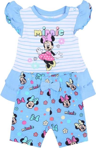 Blauw gestreept babytruitje + korte broek met strik Minnie Mouse Disney