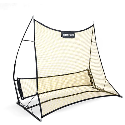 MATCHU - Rebounder voetbal - 2-in-1 Rebound Net 183x130 cm - Tchouk - Met draagtas en grondpinnen - Zwart/geel - Voetbal rebounder - Kickback net