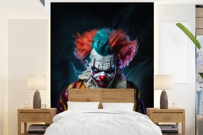 Behang - Fotobehang Clown - Make up - Kostuum - Portret - Horror - Breedte 165 cm x hoogte 220 cm