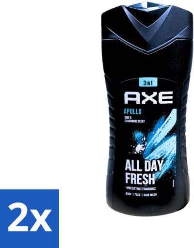Axe - 3-in-1 Douchegel - Apollo - Sage & Cedarwoord - All Day Fresh - 400 ml - Voordeelverpakking - 2 stuks