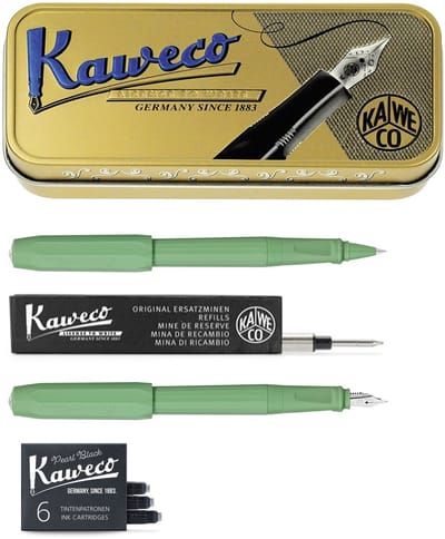 Kaweco - Pennenset - Perkeo Jungle Vulpen FINE - Doosje vulpen inkt - Rollerbal - Zwarte EURO vulling met een lijndikte van 0,7 mm
