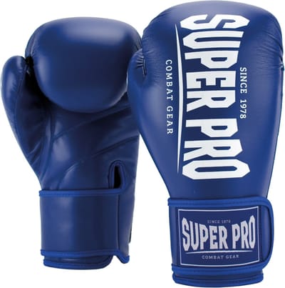 Super Pro Combat Gear Champ (kick)bokshandschoenen Blauw/Wit 10oz